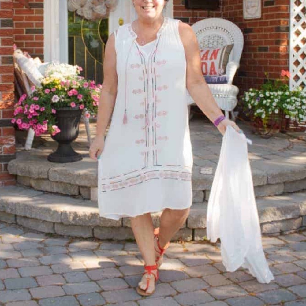 Knox Rose white embroidered shift midi dress Size Small Sleeveless V neck NWT - Picture 11 of 11